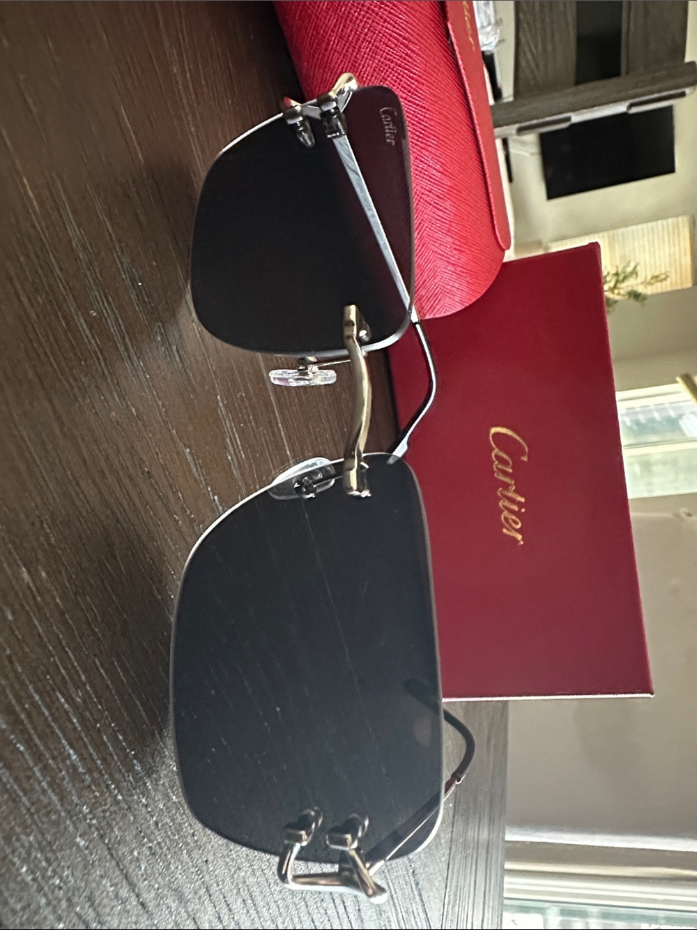 Cartier Men's Rimless Sunglasses with Black Lenses and Silver Accents - Picture 7 of 7